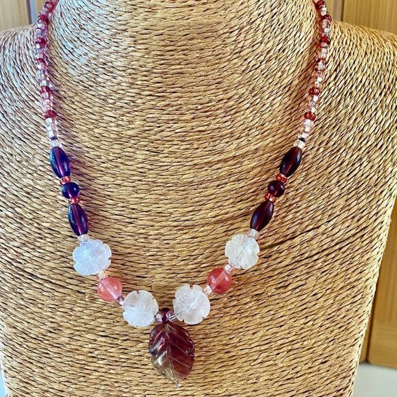 Amethyst And Rose Quartz 925 Leaf Handmade Necklace ⎜Silver Dawn Jewels OOAK - Picture 1 of 6